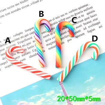 

Colorful Christmas Candy Cane Patch Sticker Polymer Clay Resin Cabochons 10pcs 20*50*5mm Hair Jewelry Bow Center DIY Patch
