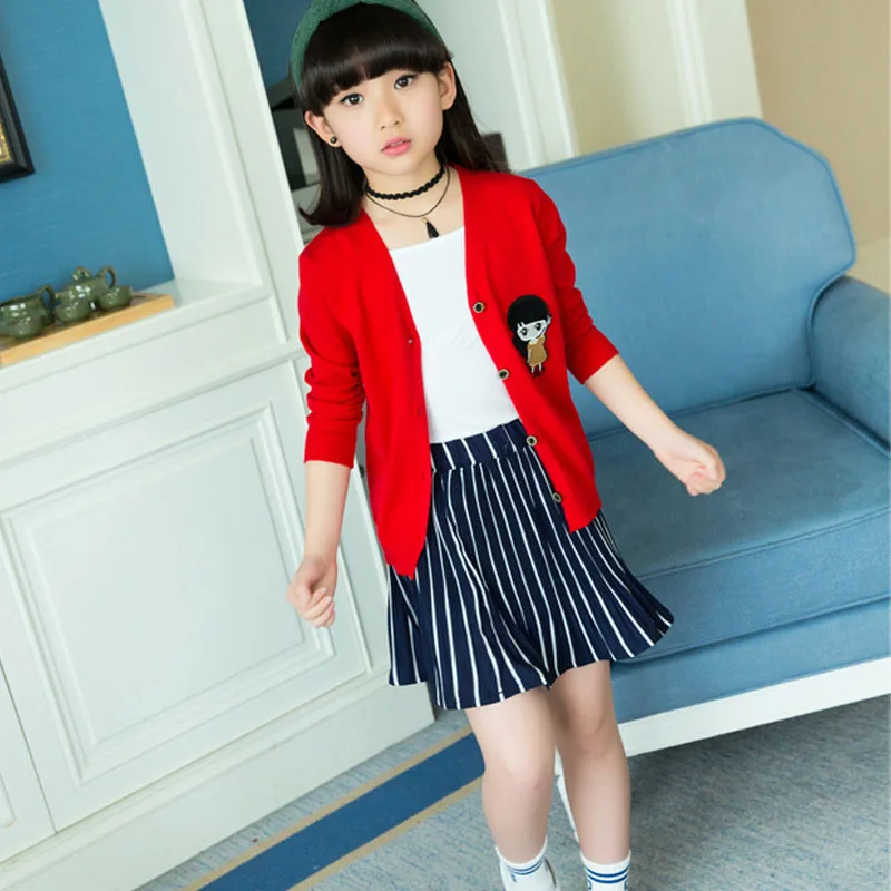 Свитер для девочек осенний детский вязаный кардиган куртка детский свитер пальто весенние детские свитера для девочек 4, 6, 8, 10, 12 лет - Цвет: Красный