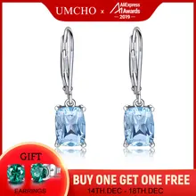 UMCHO подлинные 925 пробы серебряные Небесно Голубой топаз Висячие серьги Элегантные драгоценные камни Свадебные обручальные ювелирные изделия для женщин Подарки
