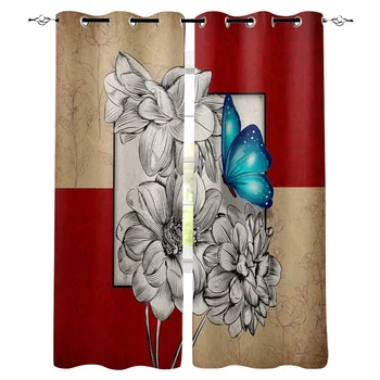 

Modern Curtains for BedroomButterfly Flower Retro Window Curtain Living Room Bathroom Kitchen Curtains Luxury Home Decor