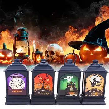 

Vintage Halloween Pumpkin Castle Light Hanging Lantern Kids Props Party Lamp Creative LED Plastic Ghost Skull Witch Home Decor
