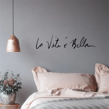 

Nordic Style Italian Wall Stickers Life Is So Beautiful Italian Mirrors PVC Stickers For Home Bedroom Wall Decor