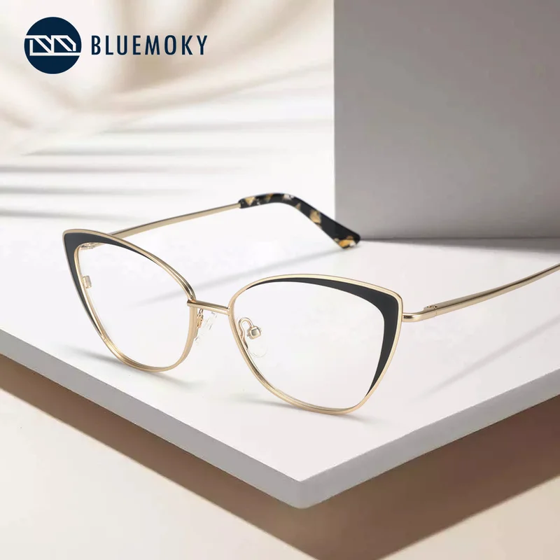 BLUEMOKY Ретро металлическая оправа для очков в стиле кошачьи глаза женщин фирменный