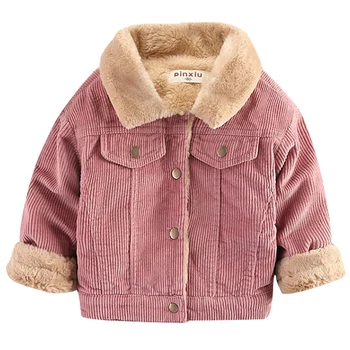 

corduroy long-sleeved plus velvet jacket Autumn and winter children's clothing boy coat girl clothes children's wear 1-6 year