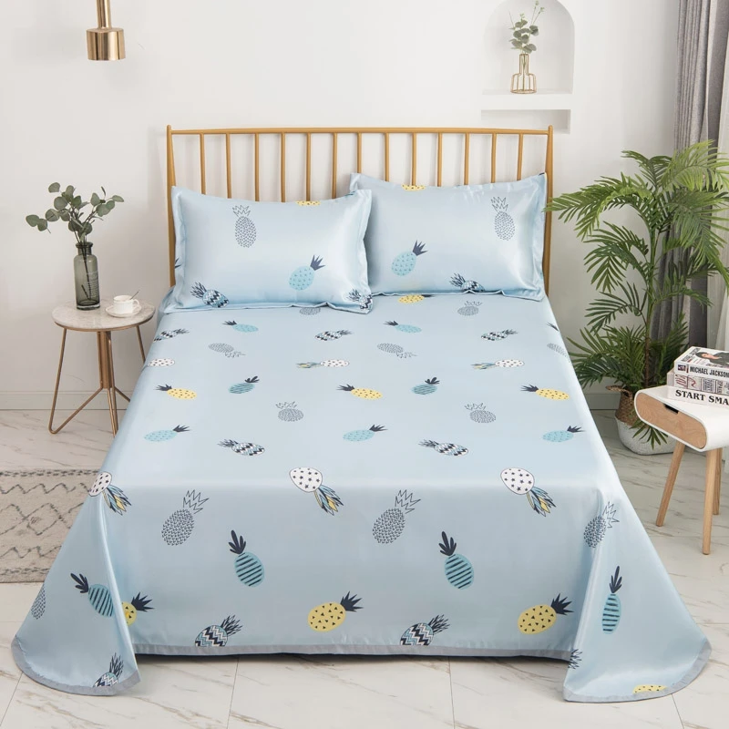 

Luxury Flat Sheet Ice Silk Fabric Light Color Printing Bed Sheet Full Cover Cold Feeling Sheets Summer Bedding Set King Queen