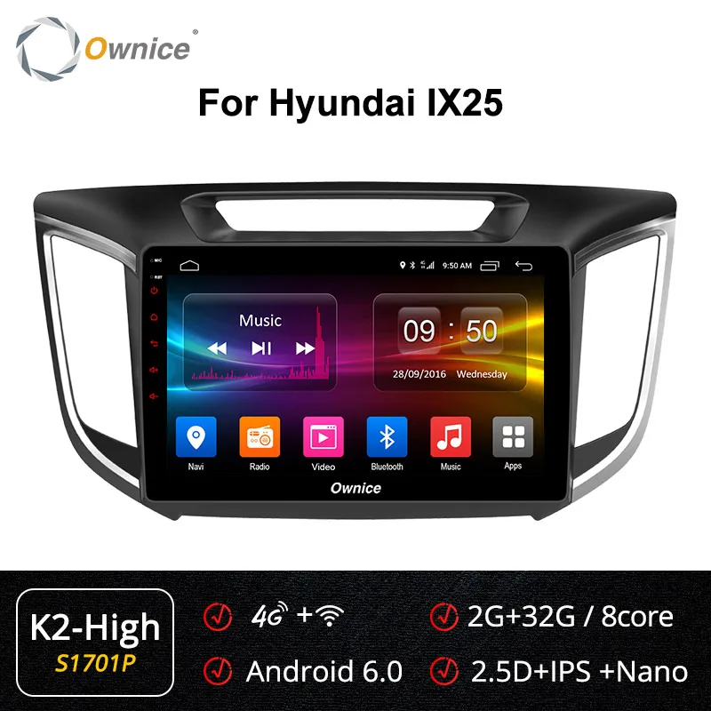 Ownice K3 K5 K6 2DIN Android9.0 Восьмиядерный автомобильный Радио DVD gps для hyundai iX25 2 Гб ram 32 ГБ rom 360 pano ram a DSP 4G - Цвет: S1701 K2-High