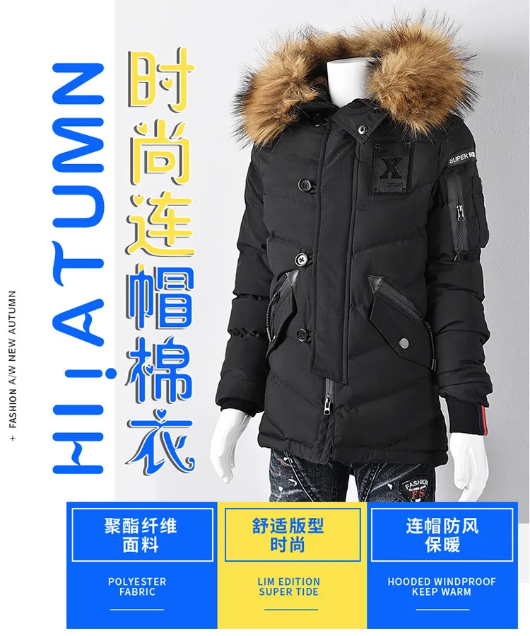 For Cotton Europe And America British Style Multi-pockets Big Boy Cotton Coat Thick Hooded BOY'S Coat