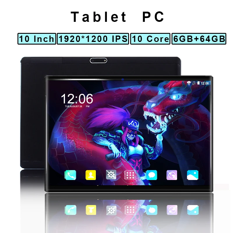 10 двухъядерный планшетный ПК 10 дюймов 1920*1200 ips Android 8,0 Оперативная память 6 ГБ Встроенная память 64GB 4 аппарат не привязан к оператору сотовой связи, две SIM карты, WI-FI gps Bluetooth 8MP камера таблетки