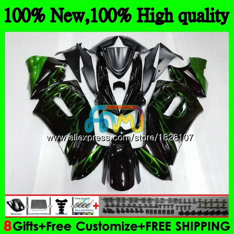 Корпус для KAWASAKI 650R ER6 F 650 R ER 6 F ER6F 06 650R-ER6F 6BS. 19 ER-6F ER 6F 06 07 08 зеленый пламя 2006 2007 2008 комплект обтекателей