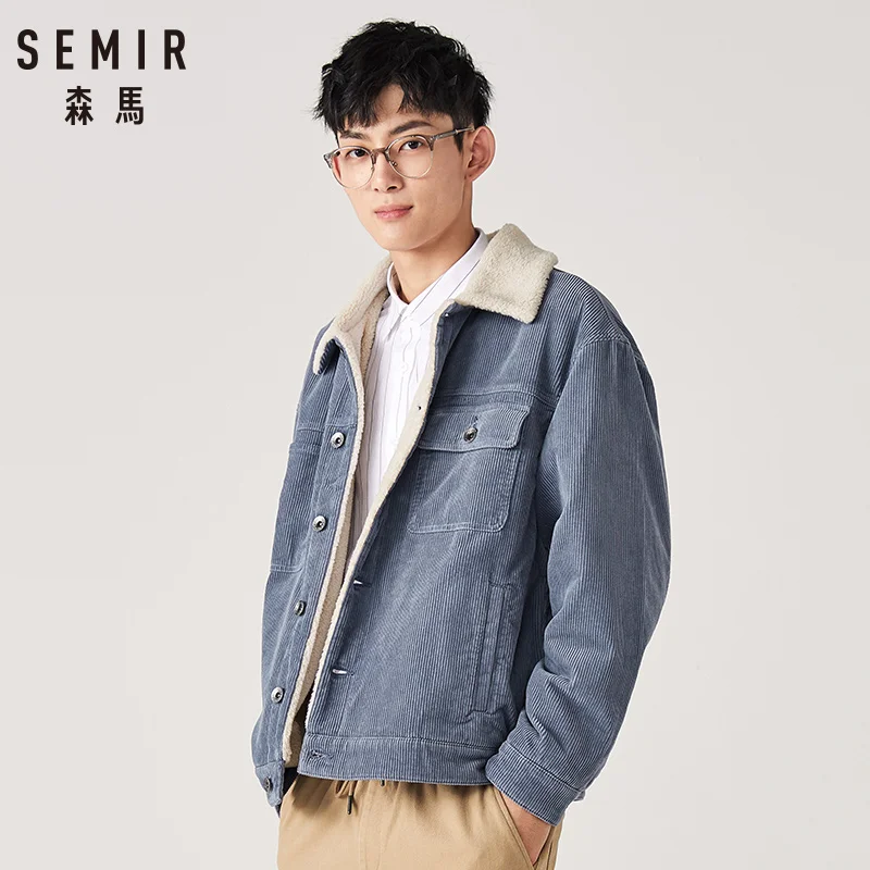 Куртка SEMIR Jakcet Мужская зимняя 2019 Новая Черная Ретро Вельветовая куртка с отложным