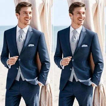 

Navy Blue Men Suits for Wedding Bridegroom Business Suits Formal Tailored Tuxedo Terno Masculino 2 Pieces (Jacket+Pant)
