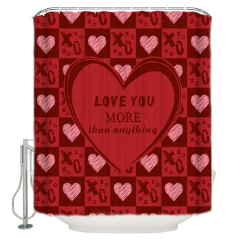 

Valentine'S Day XoLove I Love You More Than Anything Red Bathroom Shower Curtain Decor with Hooks Waterproof