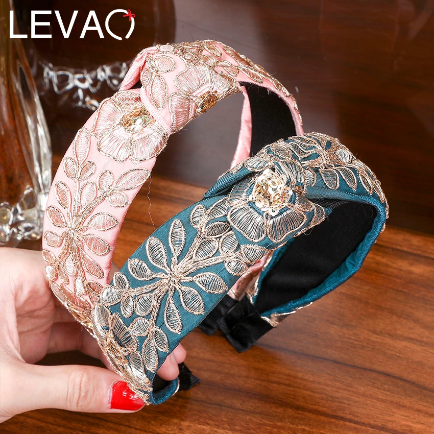 

Levao Korean Style Embroidery Flower Headband Hair Band for Women Hair Accessories Lace Floral Hairband Wide Knotted Hair Hoop