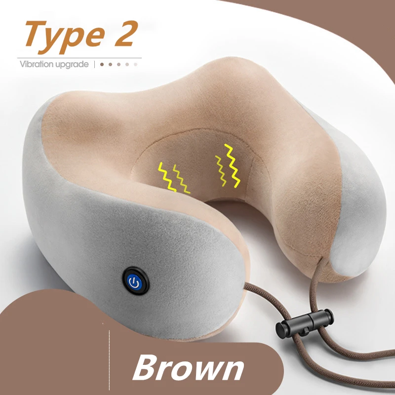 Type 2-Brown Домашняя дорожная u-образная офисная Шейная Расслабляющая многофункциональная наружная портативная медицинская Массажная подушка для облегчения боли электрическая - Цвет: Type 2-Brown