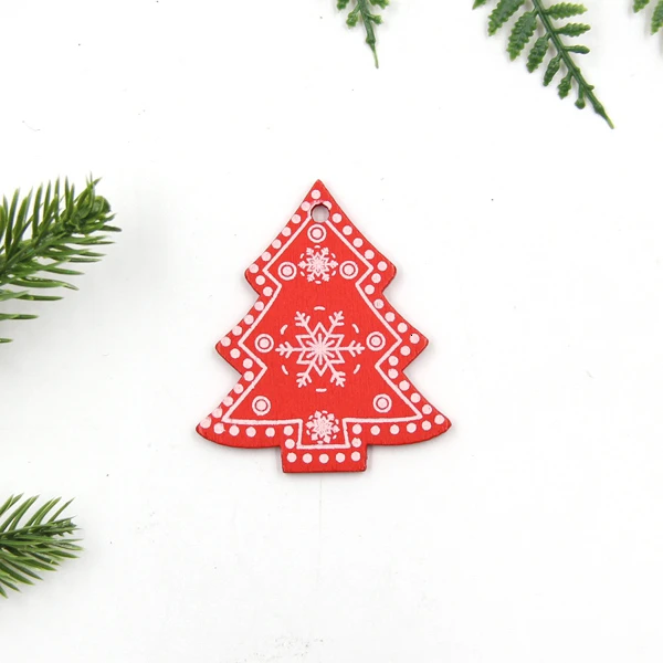 Red Tree B 12 шт./Партия DIY напечатанные белые и красные рождественские деревянные подвески, украшения, детские рождественские подарки, рождественские елки, украшения, принадлежности для украшения - Цвет: Red Tree B