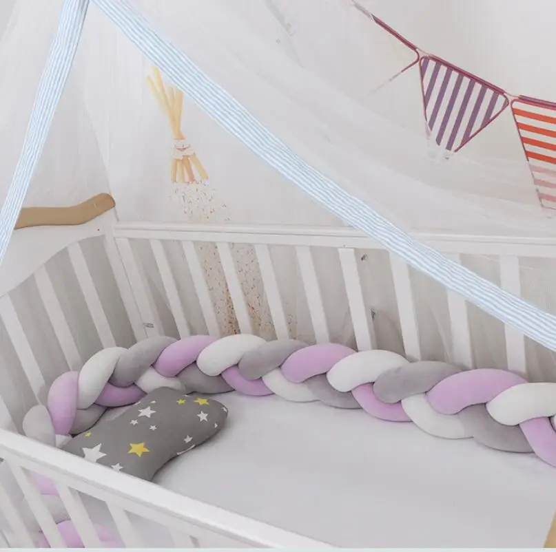 white gray purple 1,5 м длина Детская кровать бампер три косички плетение плюшевый узел подушка для игрушечной кроватки Детская комната украшение фото реквизит - Цвет: white gray purple