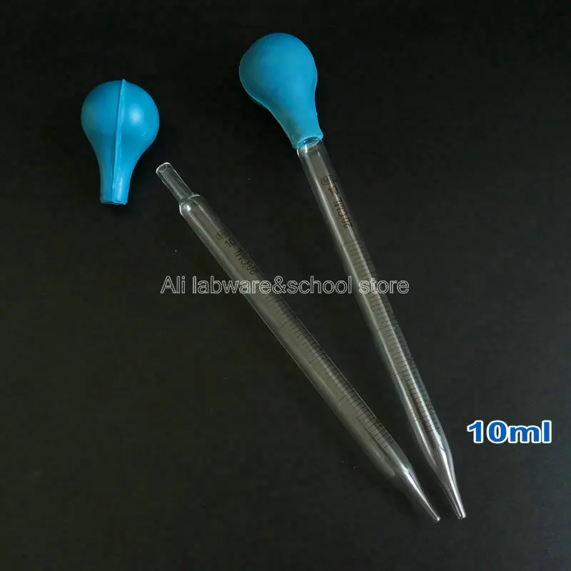 

2pcs/lot 10ml Chemistry Lab Glass Dropper Pipette 10mL With Scale Line