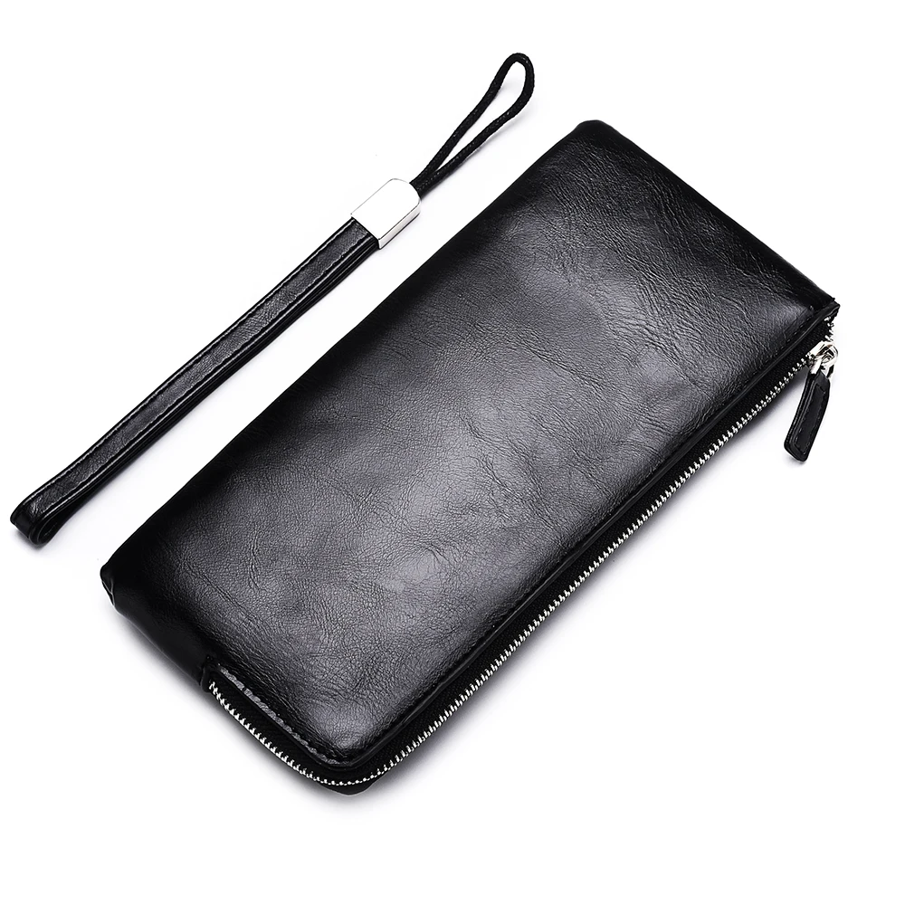 Universal Men's Long Wallet Genuine Leather Coin Purse Zipper Male Mobile Phone Bag Ultra-Thin Wallet Quality Business Handbag