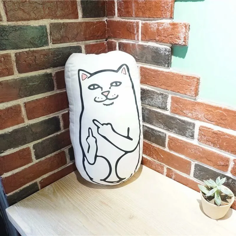 Белый Мультфильм кошка средний палец кошка подушка чучело животное подушка в форме пришельца для детского дня рождения игрушки - Цвет: Белый