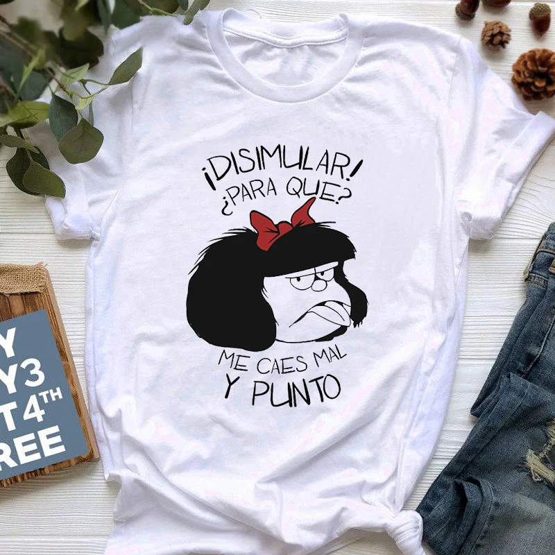 Mafalda футболка женская летняя обувь harajuku с принтом букв стильное джинсовое платье