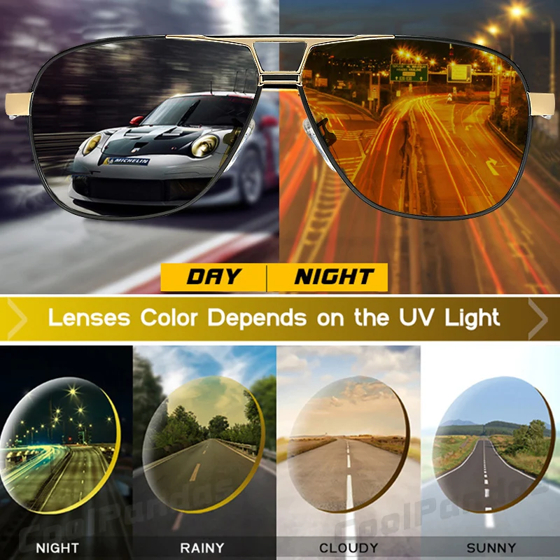 Top Brand Aluminum Day Night Vision Photochromic Sunglasses For