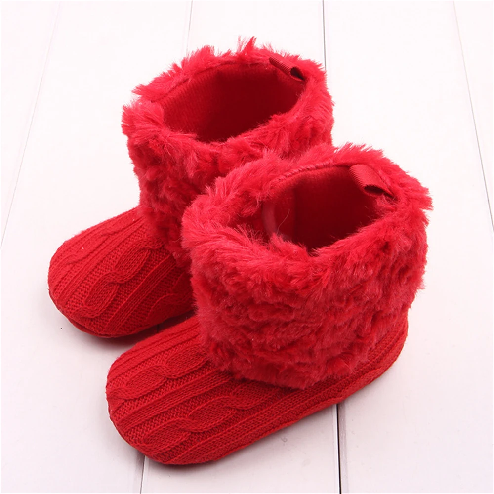 

Keep Warm Plush Knitted Flats Infant Baby Girl Non-slip Booties Shoes Toddler Boots First Walkers Shoes for Kids 0-12 Months