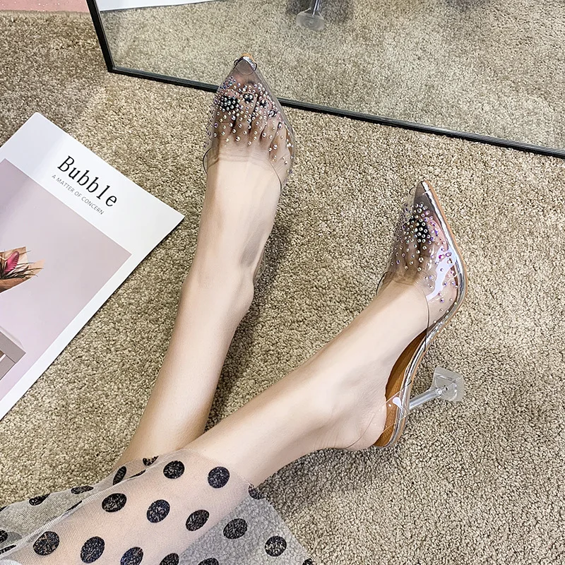 

Transparent Sandals Women's 2019 Summer New Style Fish Mouth Versatile Online Celebrity Man-made Diamond Crystal High-Heel Fairy