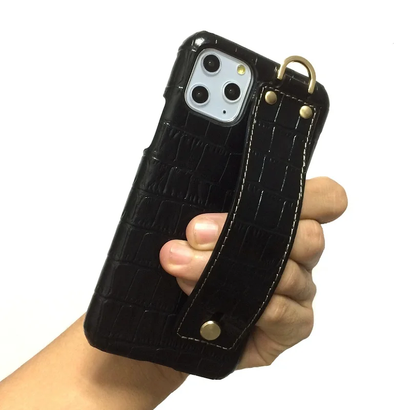 

Genuine Leather Hand Strap Holder Case For iPhone 11 Pro Max 11Pro Phone Luxury Cute Crocodile Ultra Slim Stand Hard Cover Capa