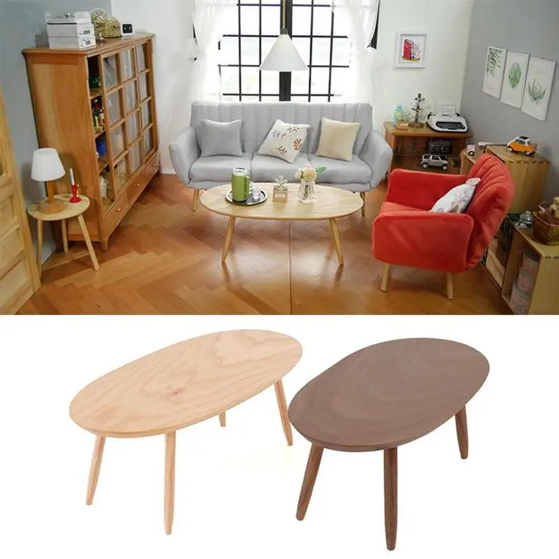 

1:12 Dollhouse Wood Mini Coffee Table Two Colors Non-toxic Dollhouse Miniature Simulation Furniture Model Dollhouse Decoration