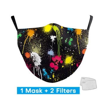

Fashion Protective pm2.5 Reusable Washable Fabric Mask Anti-fog Anti-Dust Colorful Adult Print Face Mask with 2 Free Filters