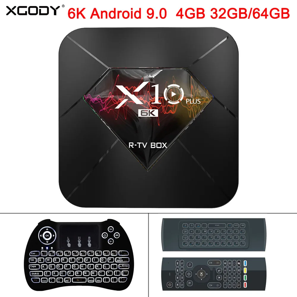 XGODY 2019X10 Plus 6K Android 9,0 Smart tv Box Allwinner H6 Четырехъядерный 4 ГБ 32 ГБ 64 Гб 2,4 ГГц Wifi USB 3,0 H.265 медиаплеер коробка