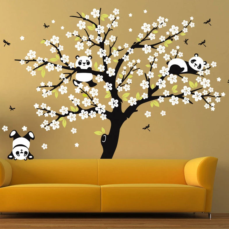 Large Tree Wall Stickers Peach Blossom Flower Panda Decals Living Room  Background Hand Painted Carved Wall Decor Art Wallpaper|Wall Stickers| -  AliExpress