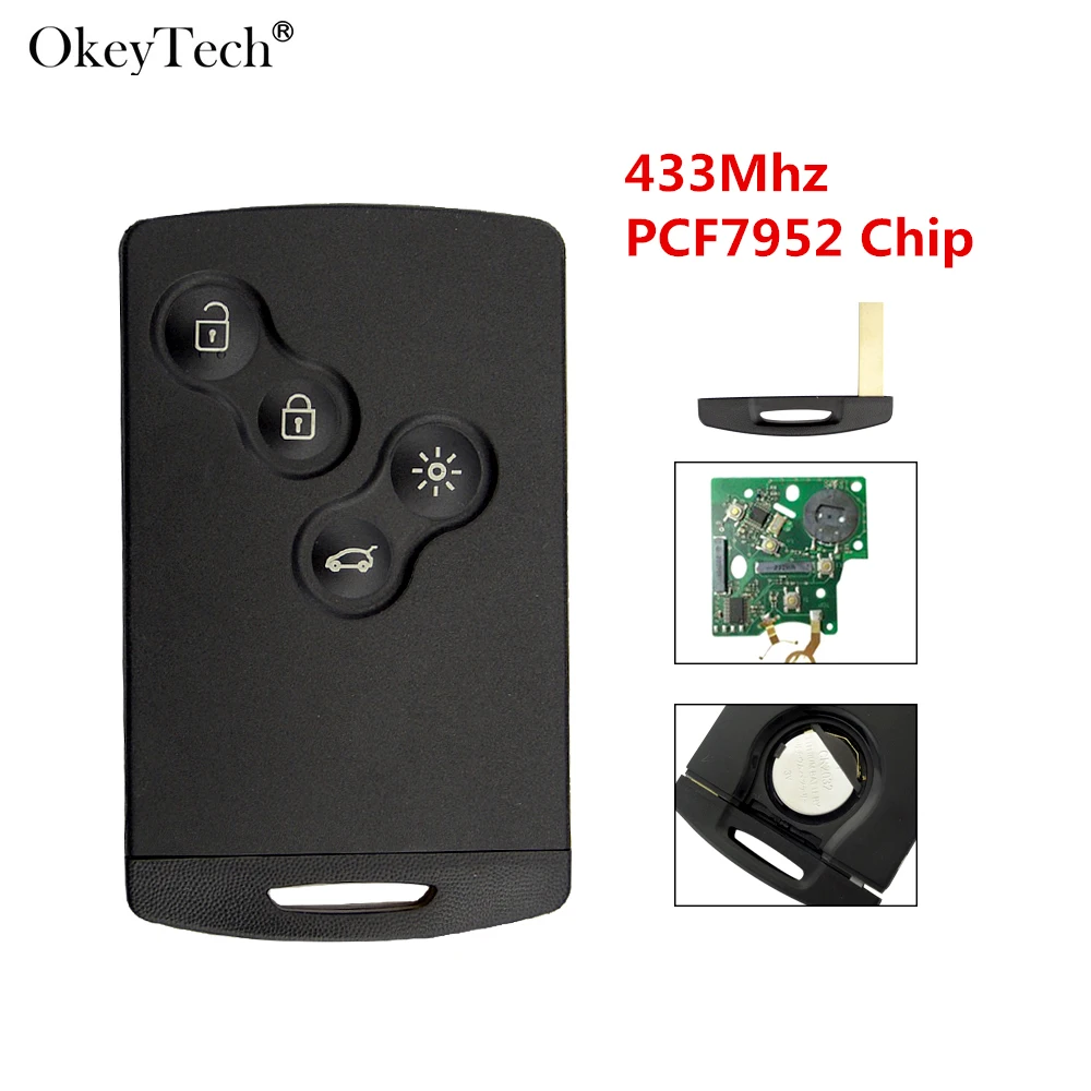 Брелок для автомобильного ключа Okeytech 433 МГц чип PCF7952 4 кнопки дистанционный ключ
