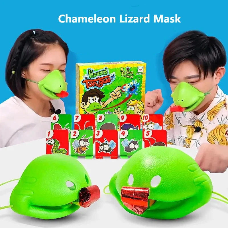 

Chameleon Lizard Mask Wagging Tongue Lick Cards Board Game For Kids Sticky Tongue Out Novelty Family Party Toy Funny Desktop Toy