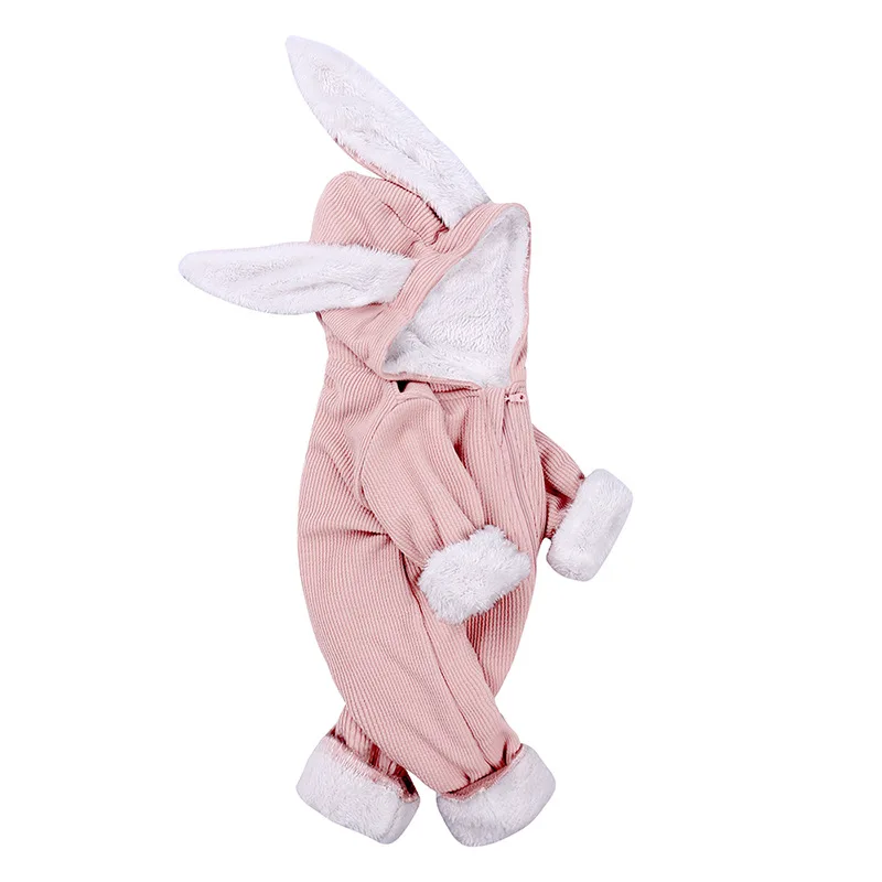 Зимние детские комбинезоны для новорожденных; бархатный комбинезон с капюшоном и кроликом для маленьких девочек и мальчиков; теплая одежда - Цвет: as piture