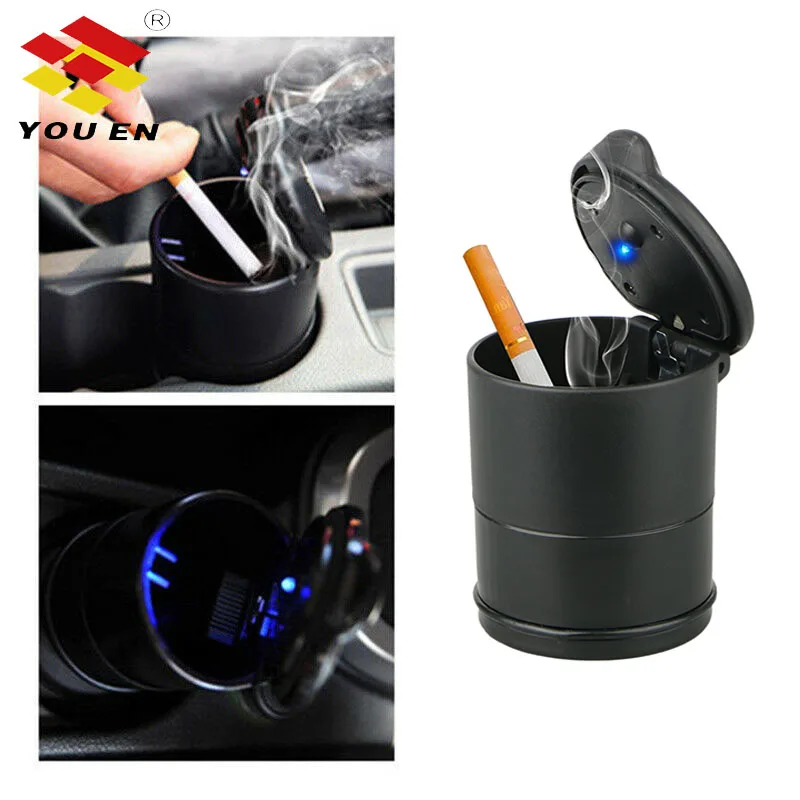 

YOUEN Auto ashtray LED Light car the ashes Fireproof Material Easy Clean Car Ashtray Universal Cup Holder Truck Cigarette