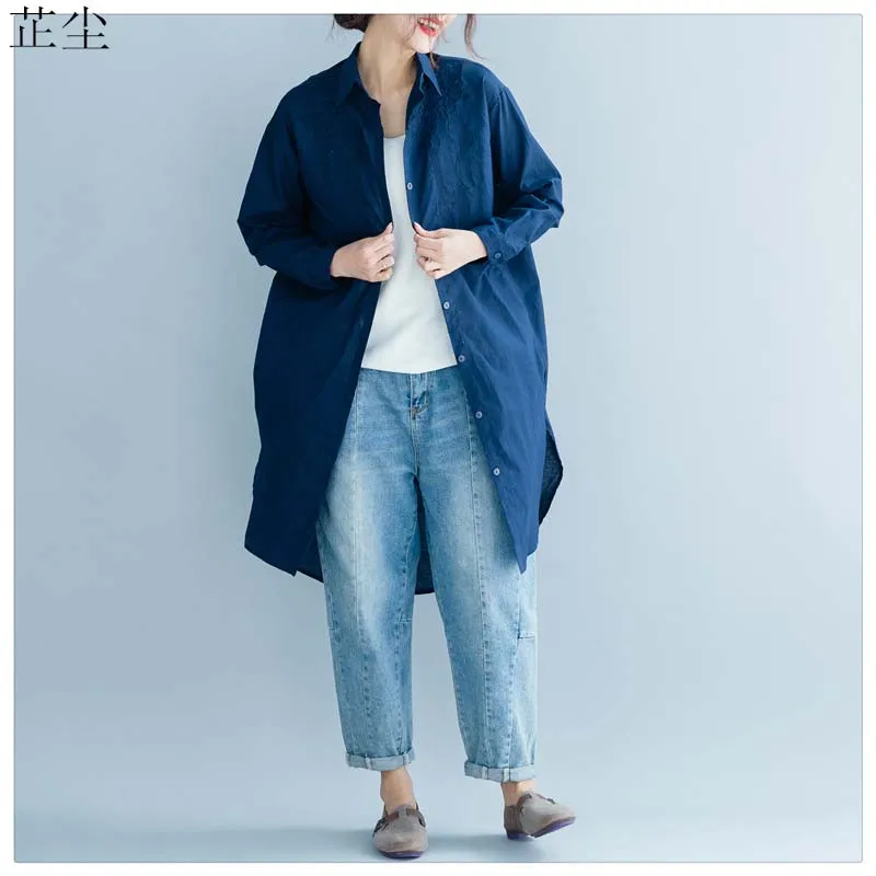 

2019 Autumn New Women Blouse Shirt Plus Size Embroidery Cotton Oversize Cardigan Vintage Linen Blouses Shirts Roupa Feminina 4XL