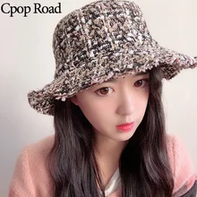 Cpop новые модные твидовые Панамы высокого качества в клетку в полоску Женские Простые Модные Повседневные индивидуальные элегантные женские шляпы подарки