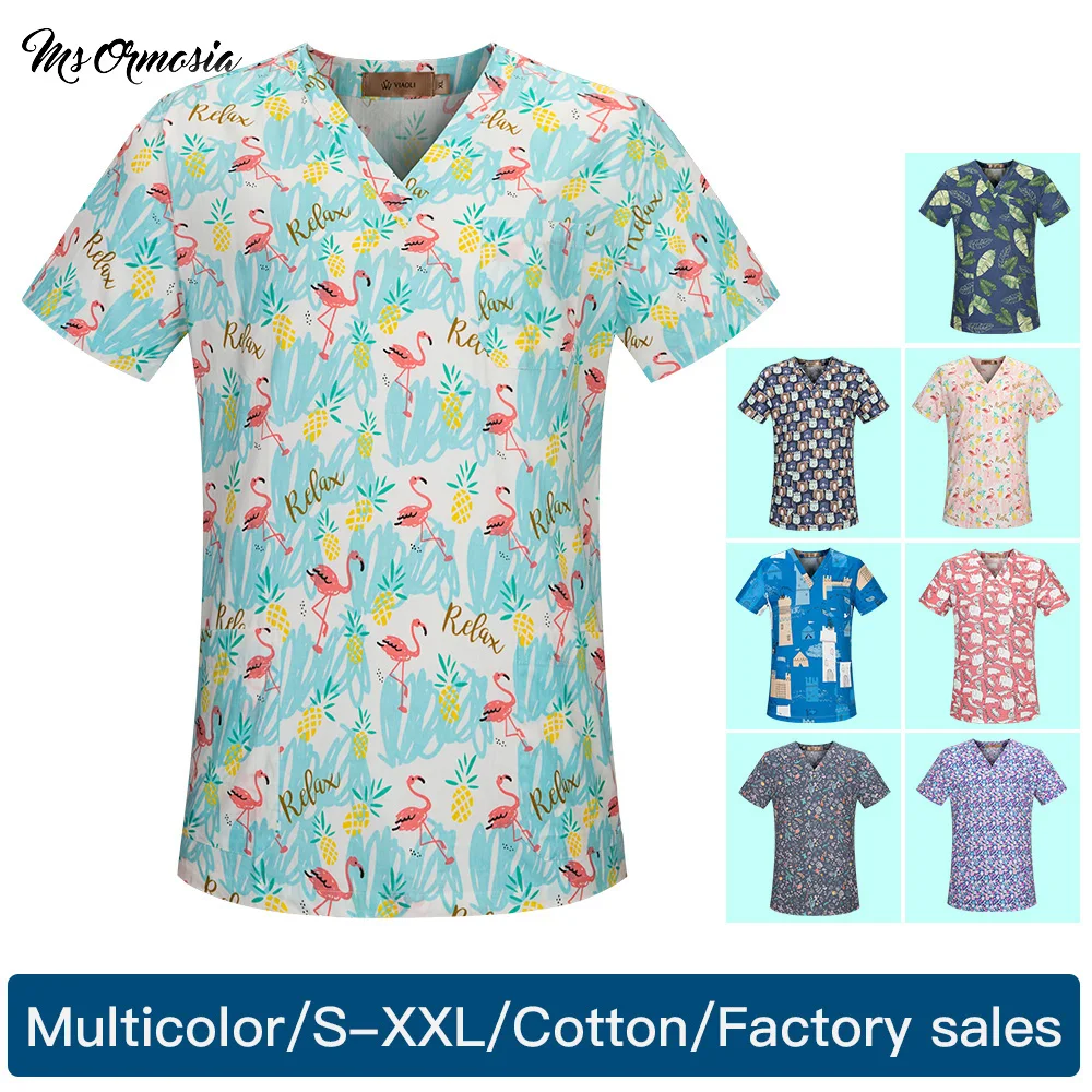 

multicolored cotton soft cartoon printing uniform beauty salon nursing uniform lab uniform pet shop scrubs uniform work clothes