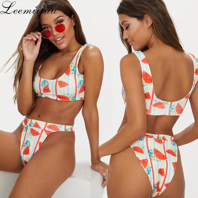 LEEMIIJUU сексуальный овальный вырез тропических арбуз Высокая талия женские