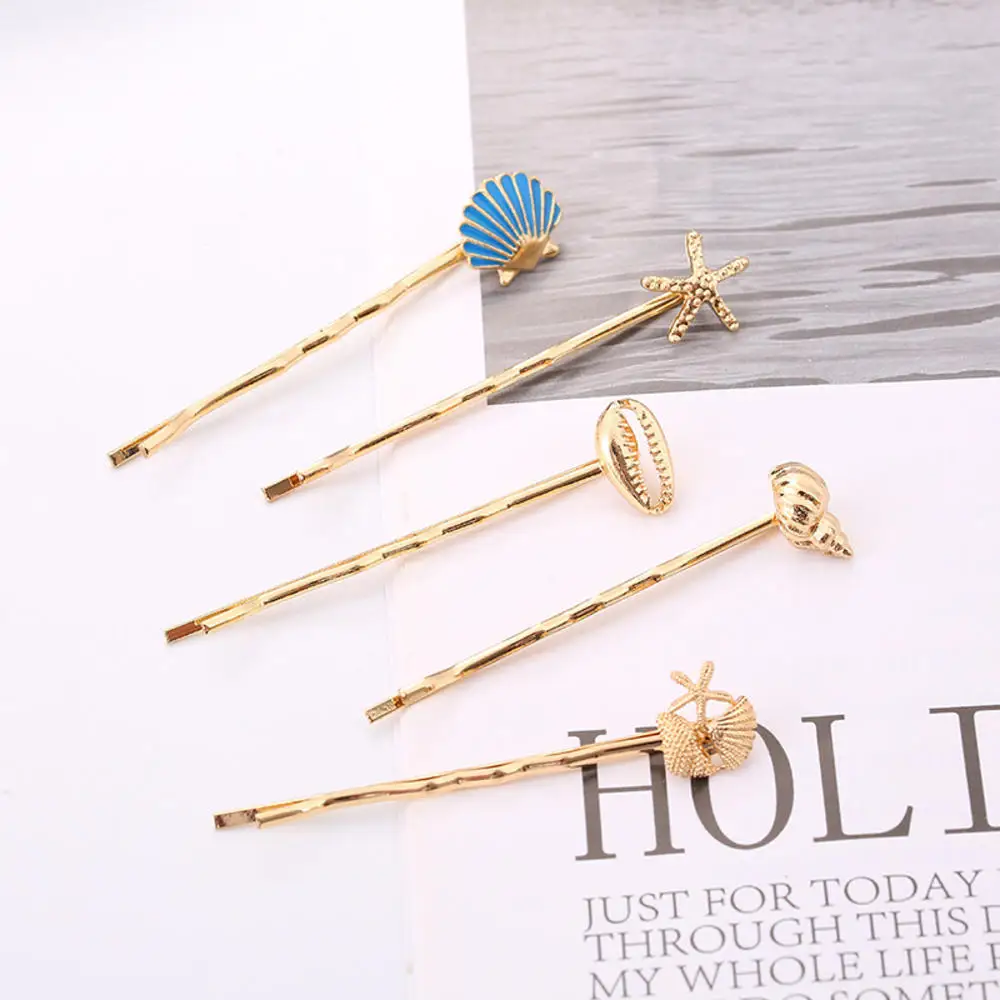 

2pcs/set Ocean Series Women Gold Metal Hairpins Starfish Shell Hair Clips Barrette Bobby Pins For Women Girls Hair Accessories