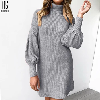 

Manoswe Winter Women Midi Long Sweaters Casual Sleeve Long Knitted Turtleneck Pullovers Jumper Female Sweet Bubble Sleeve