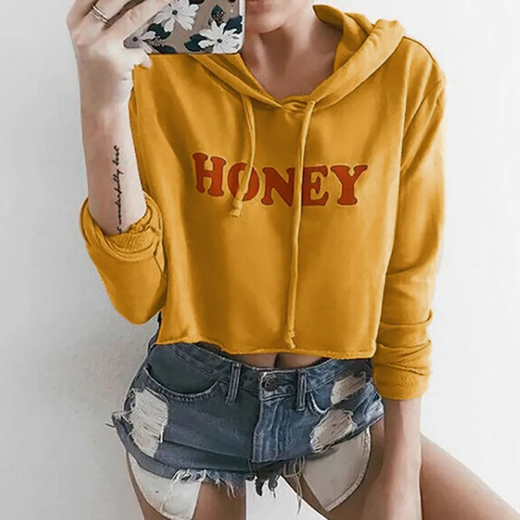 Hoodies Women Autumn 2019 Letter Hooded Harajuku Streetwear Crop Top Hoodie Hoodies And Sweatshirts Women Pullovers Clothes