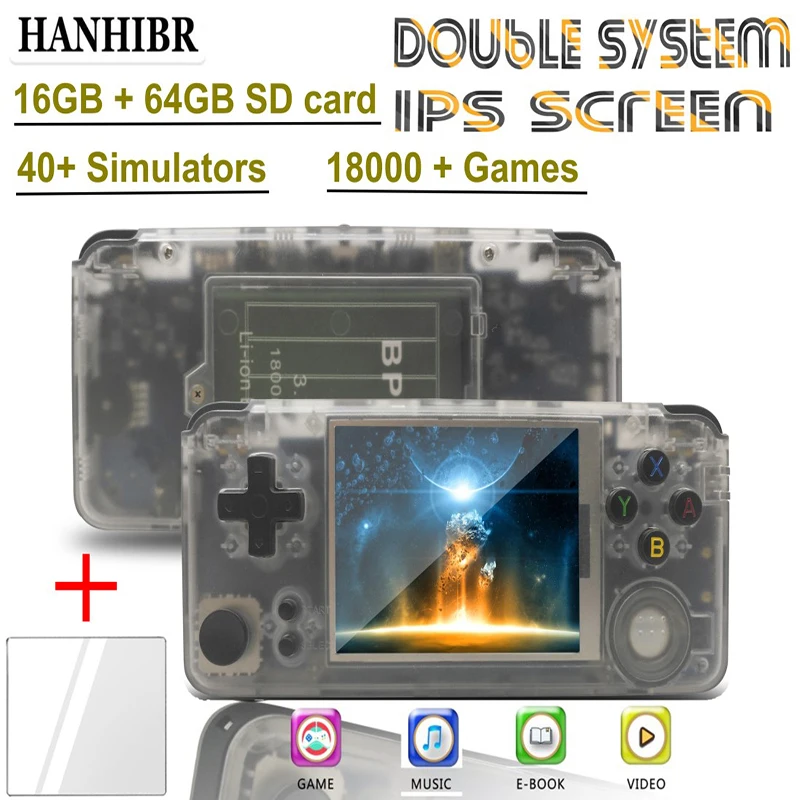 HANHIBR ips rs97 Plus двойная система Ретро игровая консоль 40 эмуляторов 64 бит 3 0 дюймов
