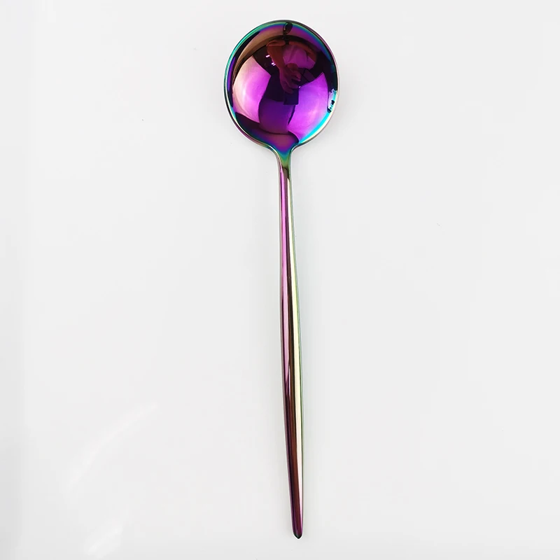 Spoon 1 шт. набор посуды из нержавеющей стали Набор радужных столовых приборов нож вилка обеденная ложка набор серебряных изделий набор столовой посуды для кухни - Цвет: Spoon