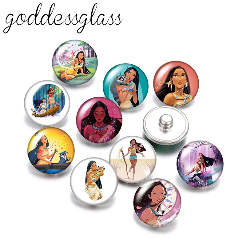 Disney Pocahontas Indian Princess 10Pcs Round Photo Glass 18Mm Bottoni Automatici Per 18Mm Snap Bracciali Gioielli All'Ingrosso