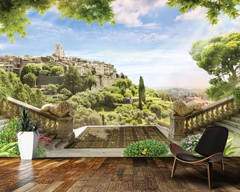 

Papel de parede Stairs European retro architecture nature andscape 3d wallpaper,living room bedroom wall papers home decor mural