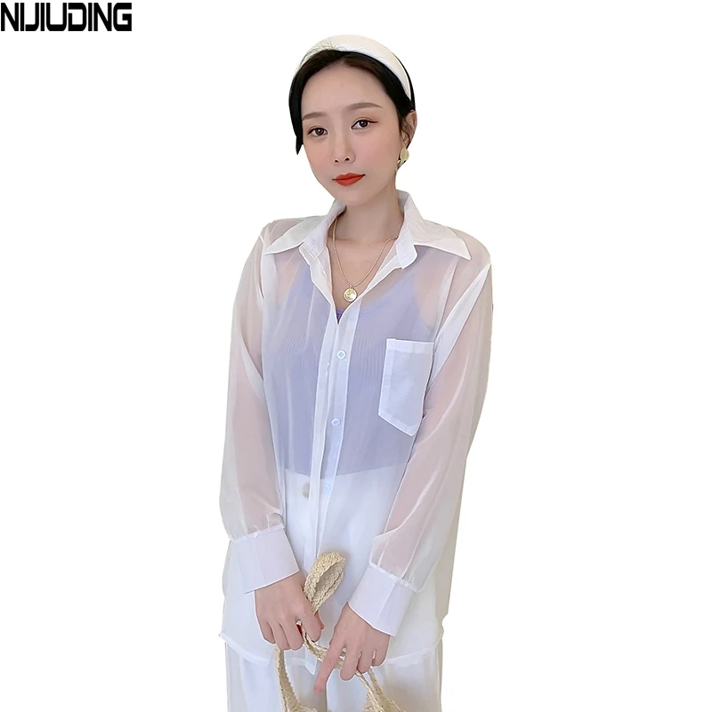 

NIJIUDING 2020 Summer New Loose Sexy Perspective Thin Section Long Section Sun Protection Clothing Sun Protection Shirt Jacket