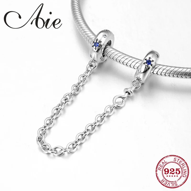 New 925 Sterling Silver Safety chain Blue CZ Beads Fit Original European Charm Bracelet Jewelry making | Украшения и аксессуары