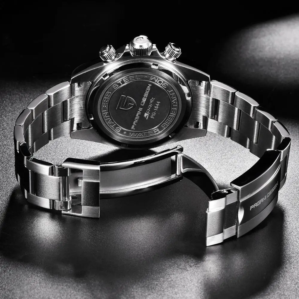 PAGANI Дизайн мужские s часы Классический белый/черный циферблат Мужские кварцевые часы с хронографом нержавеющая сталь 30 м Водонепроницаемые механические часы